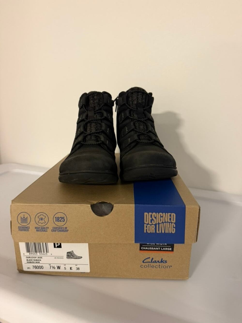 Clarks Women's Carleigh Jade Boots - Size 7.5 Wide - Black Nubuck